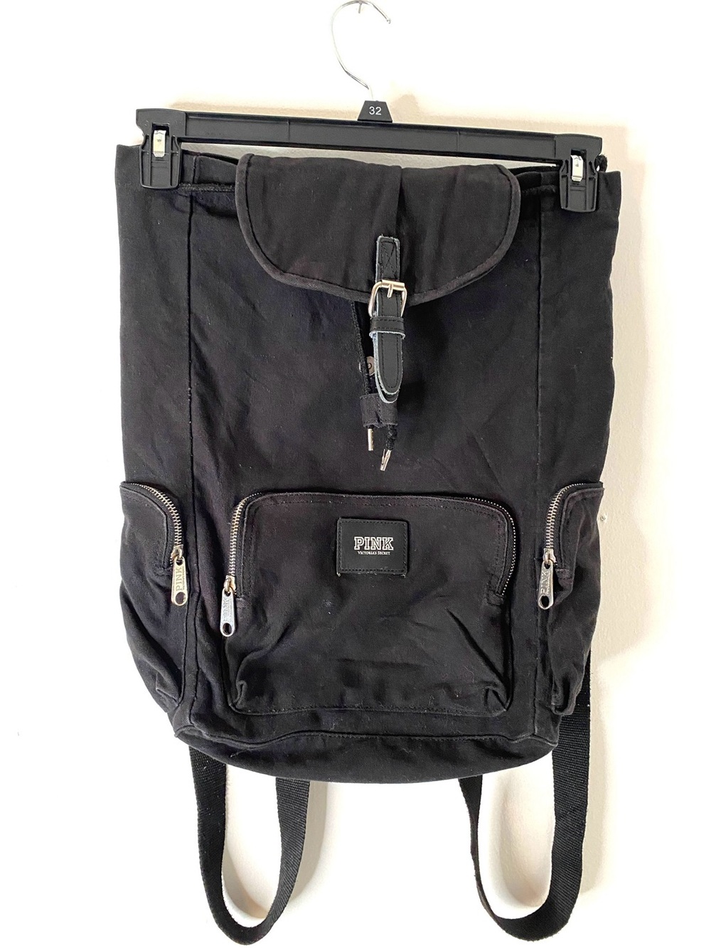 PINK Victoria’s Secret Black Utility Backpack Buckle Drawstring Y2K 2010s